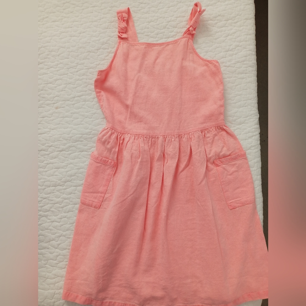 Girl Linen Dress with Pockets, Size 12